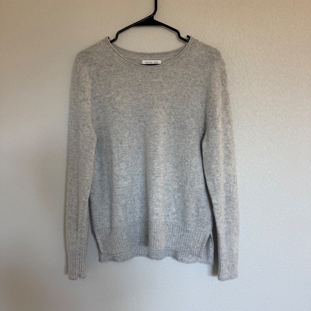 Rachel Zoe Womens Gray 100% 2-Ply Cashmere Crewneck Sweater Large Fall Minimal